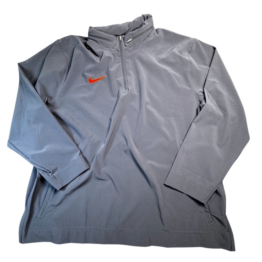 Nike Dri-FIT Quarter Zip Pullover Mens XL Navy Blue Orange Swoosh Stretch Hooded